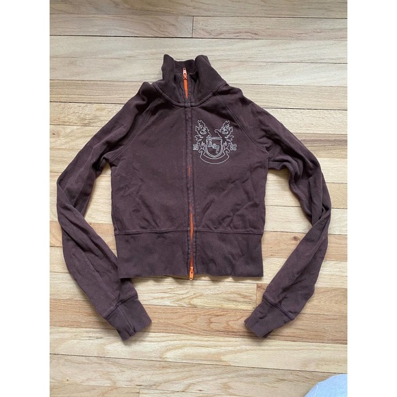 Rare Vintage Abercrombie and Fitch Brown Cropped Zip-up Jacket with Logo - Picture 3 of 4